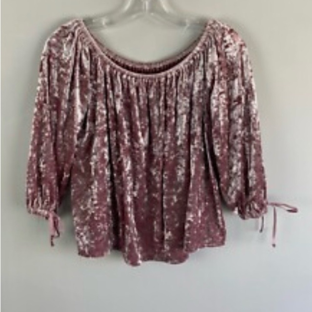American Eagle Outfitters Pink Velvet Off-Shoulder Blouse